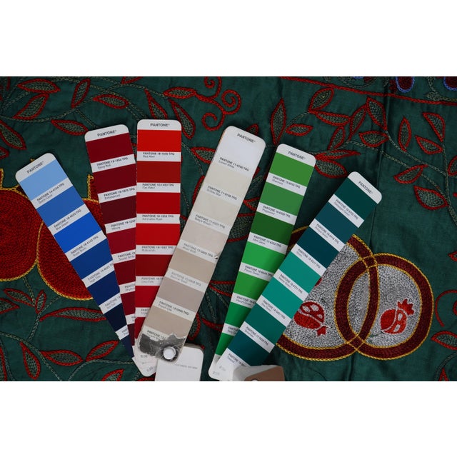 Green Uzbek Suzani Table Runner – Red Pomegranate Motif 1'7'' X 6'2'' For Sale - Image 11 of 11