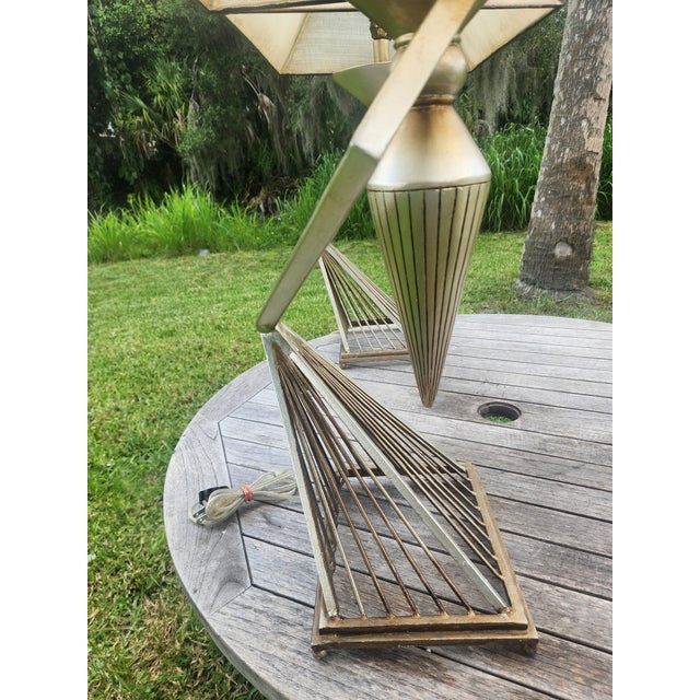 1950s Mid-Century Modern Atomic Brutalist Majestic Lamp Set ~ Original Fiberglass Shades For Sale - Image 12 of 18