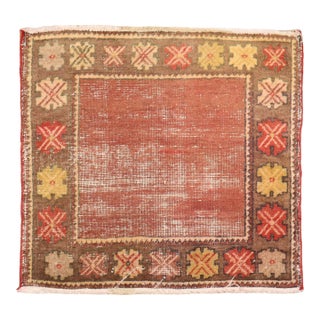 Mid 20th Century Zabihi Collection Brown Color Open Field Turkish Anatolian Square Mini Rug For Sale