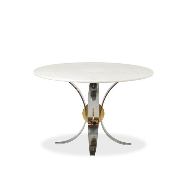 Dining Table in White Marble, Chrome and Gold Metal, 1970s For Sale - Image 6 of 6