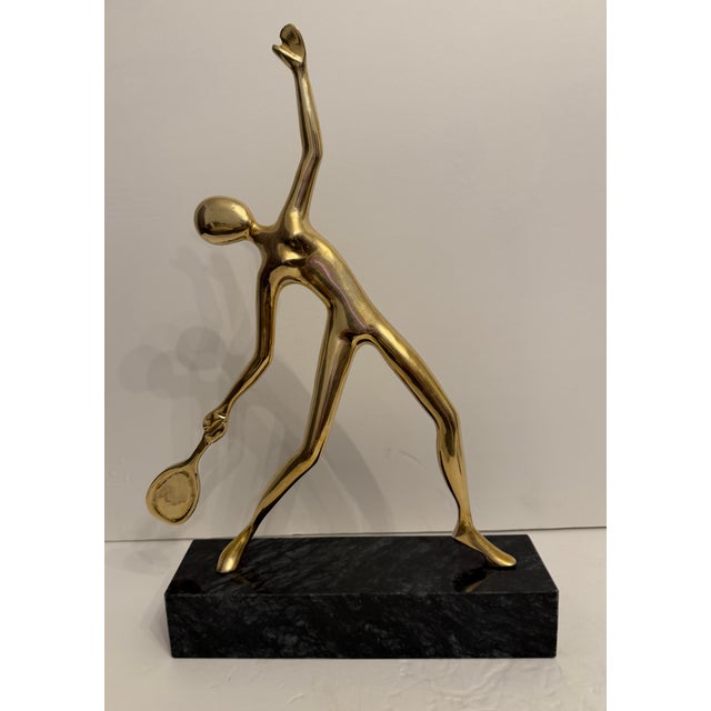 Us Open Tennis Player Sculpture in Solid Brass on Marble Base For Sale In New York - Image 6 of 12