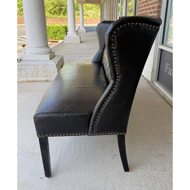 Animal Skin Arhaus Black Tufted Leather Settee For Sale - Image 7 of 12