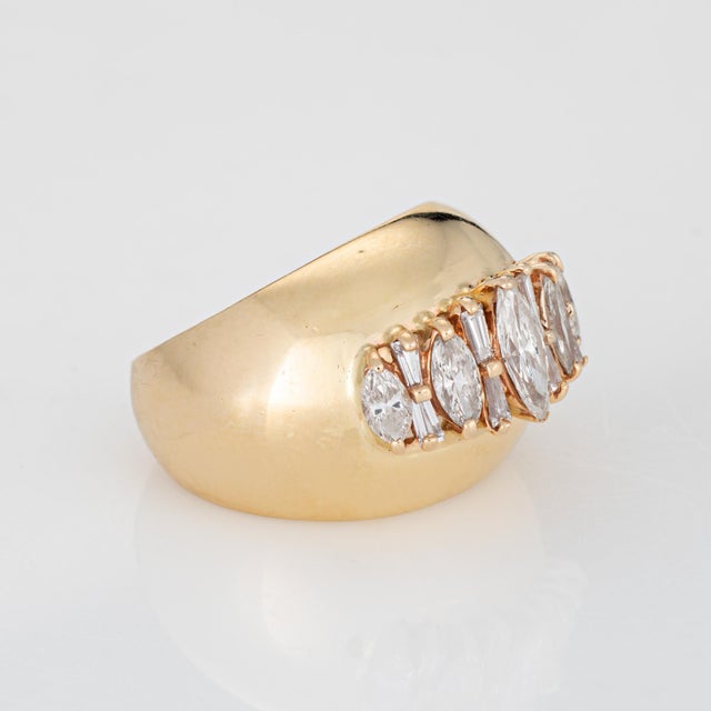 Mid-Century Modern 60s Vintage 1.25ct Diamond Bombe Ring 14k Yellow Gold Wide Cigar Band Sz 6 For Sale - Image 3 of 7