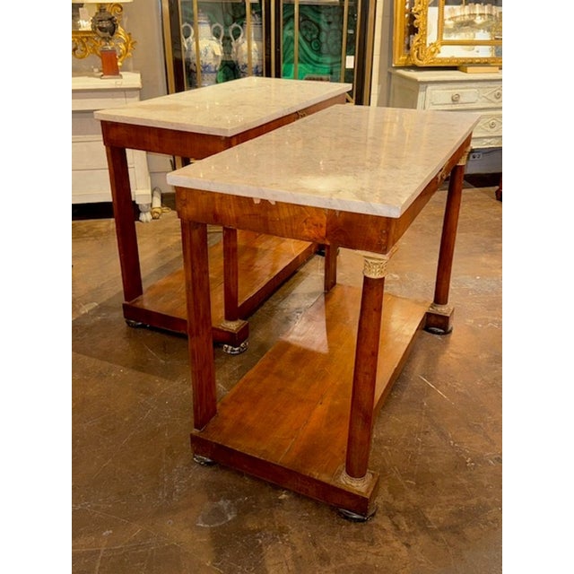 19th Century Pair of Empire Style Italian Walnut Consoles For Sale In Dallas - Image 6 of 7