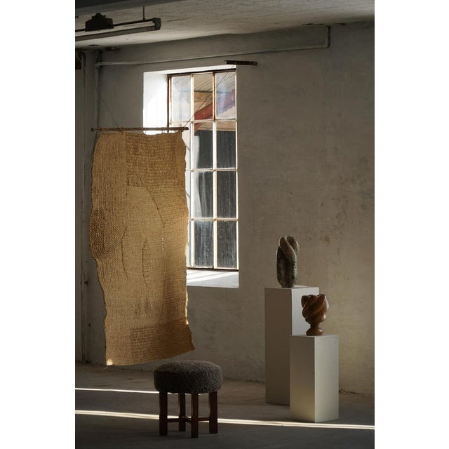 Danish Modern Oak Ottoman with Shearling Lambswool Upholstery, 1960s For Sale - Image 3 of 18