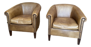 Camel Leather Club Chairs, 1990s, Set of 2