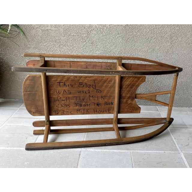 Wood Circa 1920 Solid Hickory Wood & Metal Transport Sled With Moveable Pull Handle For Sale - Image 7 of 18