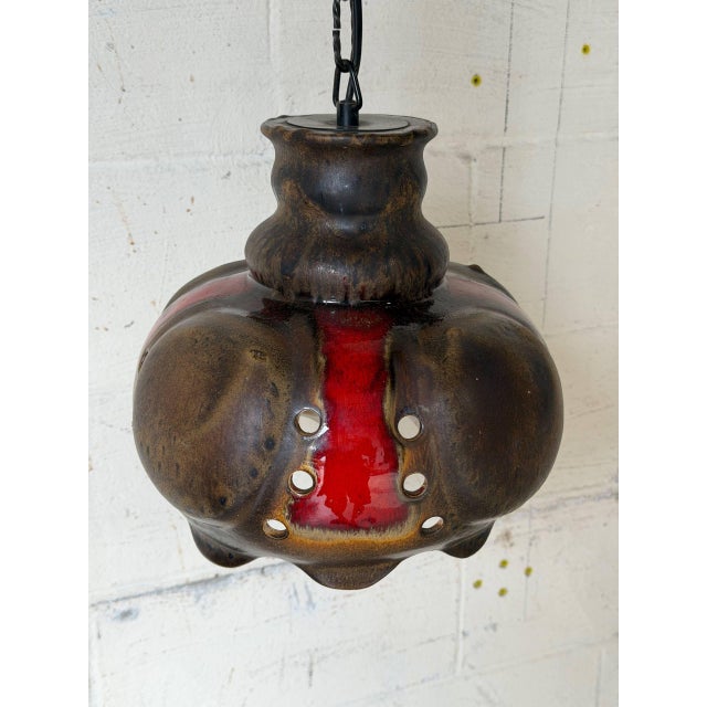 Ceramic Ceramic Pendant Light Fixture Glazed Studio Pottery Ceiling Lamp Mid-Century Modern 1970s For Sale - Image 7 of 10