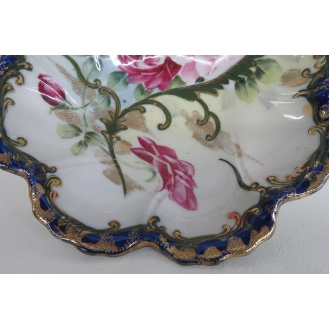 Ceramic Nippon Porcelain Bowl Made in Japan Hand Painted Roses With Blue Gold Trim 4984b For Sale - Image 7 of 11