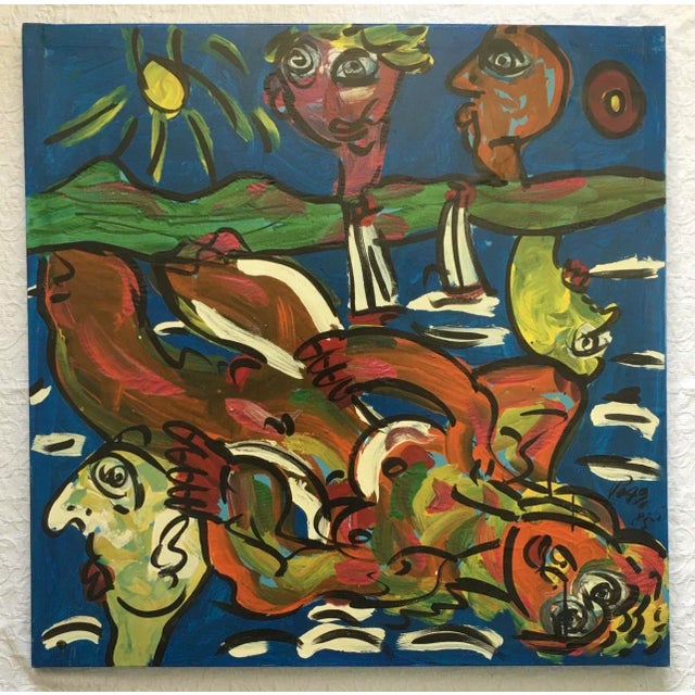 Blue Large Abstract Painting by Peter Keil, 1985 For Sale - Image 8 of 8