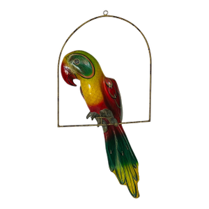 Spectacular Sergio Bustamante Style 22” Parrot Hanging Sculpture, Attributed