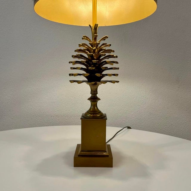 Pine Cone Table Lamp in Brass and Gilt Bronze from Maison Charles, Paris, 1970s For Sale - Image 3 of 14
