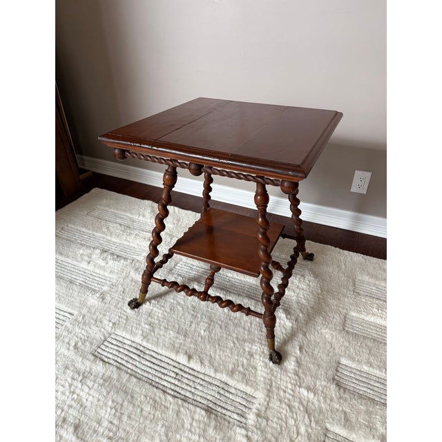 Antique Solid Wood Barley Twist Lamp Side/Table With Claw Feet After Merklen Furniture Company For Sale - Image 9 of 12