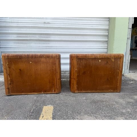 Brown Pair of 70's Watterfall Rattan Nightstands Manner of Gabriella Crespi - A Pair For Sale - Image 8 of 9