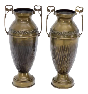 Mid 20th Century Bronze Bohemian Double Handle Urn Shape Vases - a Pair
