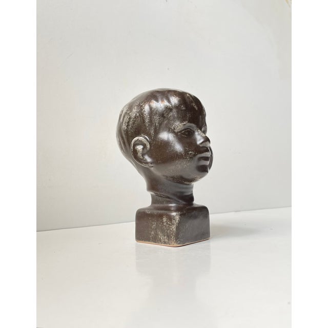 Mid-Century Danish Boy Head Bust in Glazed Ceramic by Johgus Bornholm, 1950s For Sale - Image 4 of 12
