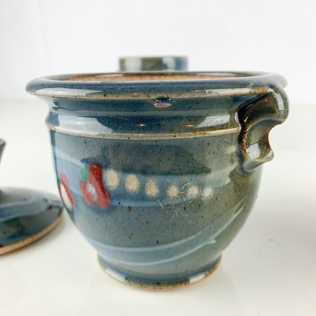 Ceramic Vintage Abstract Studio Pottery Mug Sugar / Honey Creamer Set Signed Blue Green For Sale - Image 7 of 12