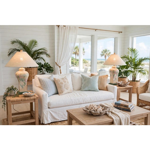 Pair Vintage Francisco Ceja Tropical Leaf Lamps, Postmodern Pastel Palm Leaf Design Set of 2 For Sale - Image 9 of 9