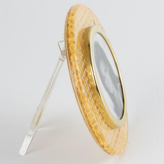 Italian Lucite, Rattan and Gilded Aluminum Picture Frame For Sale - Image 4 of 7