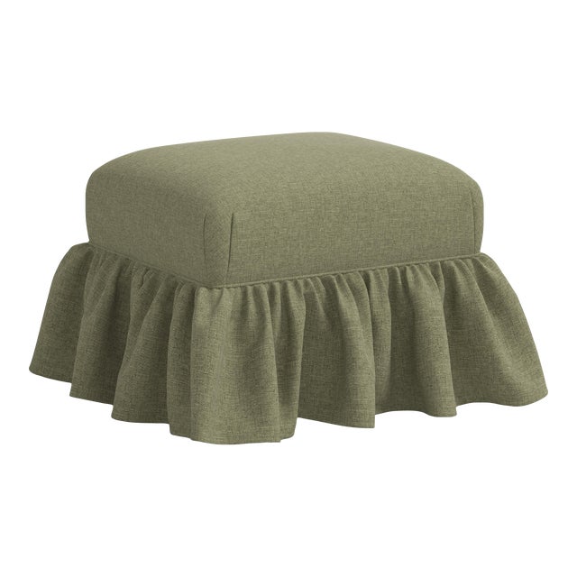 Stoffer Home x Cloth & Company June Ottoman in Texture Linen Laurel For Sale