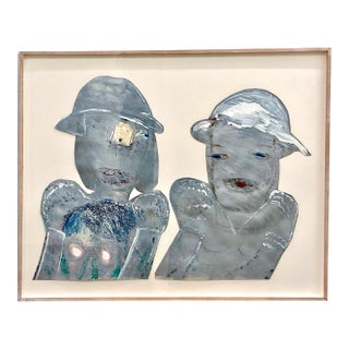 1980s Magical Realism Portrait in Mixed Media of Twins by Inez Storer For Sale