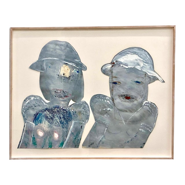 1980s Magical Realism Portrait in Mixed Media of Twins by Inez Storer For Sale