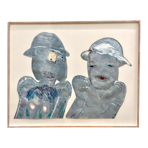 1980s Magical Realism Portrait in Mixed Media of Twins by Inez Storer