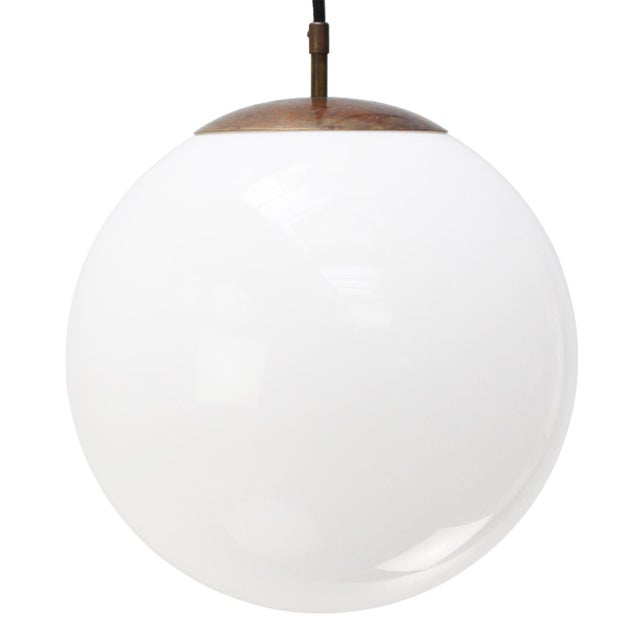 Metal Large Vintage Pendant Light in White Opaline Glass For Sale - Image 7 of 7
