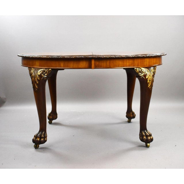 Queen Anne Style Burr Walnut Wind-Out Extending Dining Table and Chairs, 1930, Set of 5 For Sale - Image 4 of 18