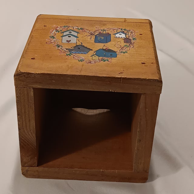 Mid 20th Century Mid 20th Century Natural Hardwood Square Painted Tissue Box Cover For Sale - Image 5 of 10