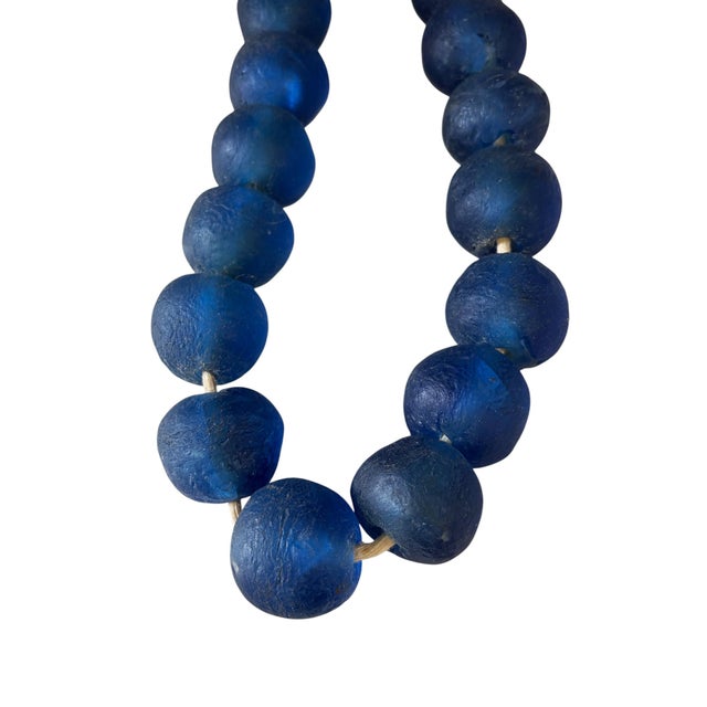 Vintage African Jumbo Glass Dark Blue Trading Beads Necklace One String For Sale In New York - Image 6 of 11