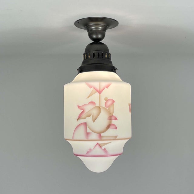 1930s Art Deco Frosted Glass & Burnished Metal Flush Mount, Germany, 1930s For Sale - Image 5 of 16