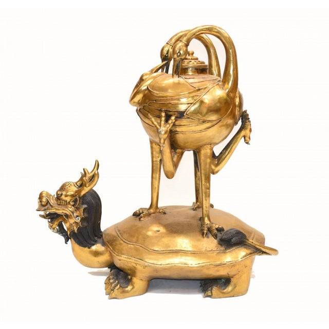 Chinese Dragon Crane Incense Burner in Bronze For Sale - Image 12 of 12