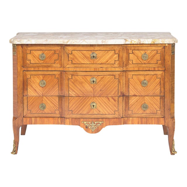 Louis XV Period Kingwood Parquetry Commode With Breche Marble Top, 18th Century For Sale