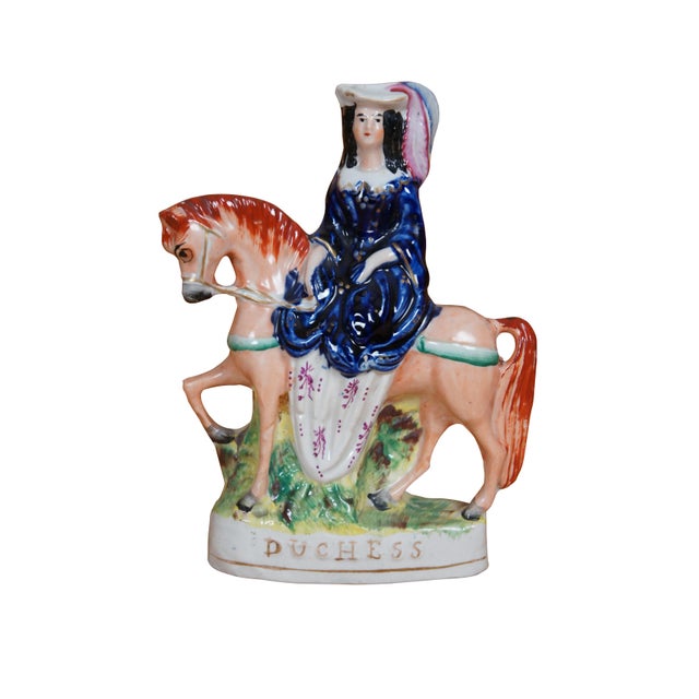 English Antique Staffordshire Porcelain Duchess of Cambridge Horseback Figurine For Sale - Image 3 of 11