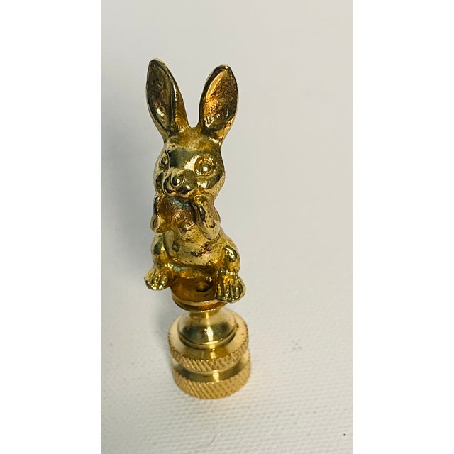 Shabby Chic 1970s Brass Metal Rabbit Figurines Lamp Finials - a Pair For Sale - Image 3 of 4