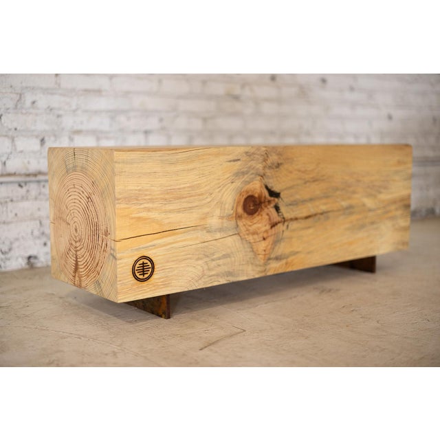 Rustic Pine Beam Bench Pine and Corten Steel Base by Alabama Sawyer 4' For Sale In Birmingham - Image 6 of 6