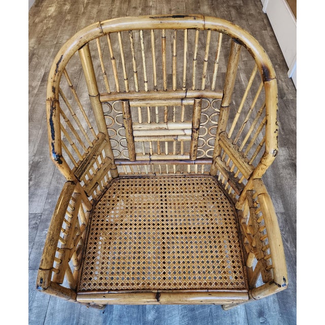 1970s Vintage Brighton Pavilion Burnt Bamboo & Rattan Armchair For Sale In New York - Image 6 of 16