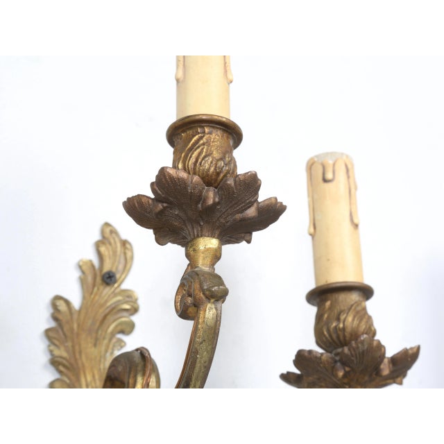 Lights French Wall Sconces in Rococo or Louis XV Style in Solid Brass With Old Gilding For Sale - Image 7 of 11