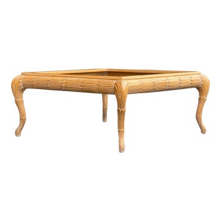 Vintage Hollywood Regency Carved Palm Frond Maple Coffee Table For Sale