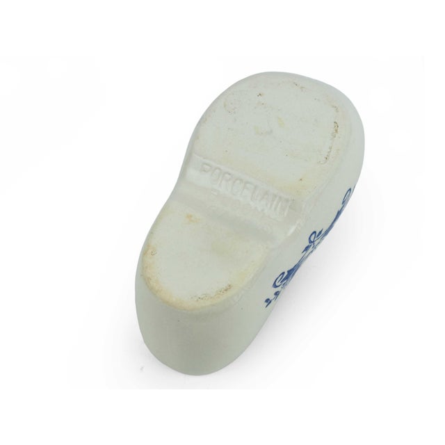 Chinoiserie Vintage Hand-Painted Delft Blue Porcelain Dutch Clog With Windmill Motif Figurines - Pair For Sale - Image 3 of 5