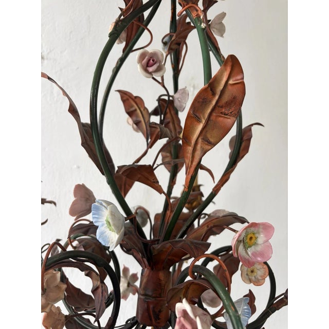 Italian Tole Porcelain Flowers Roses Gilt Metal Big Size C 1900 For Sale - Image 6 of 16