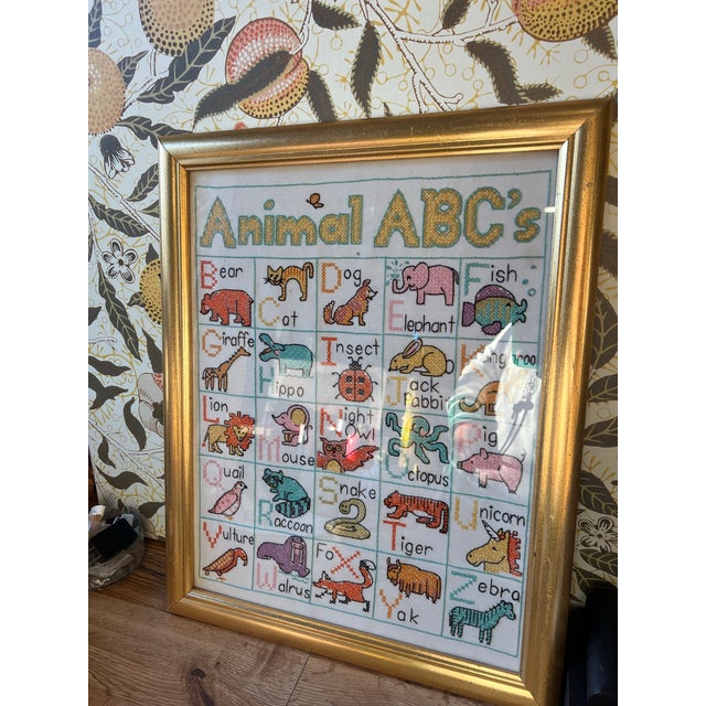 Wood 1970s Needlepoint Alphabet Children's Wall Decor Framed For Sale - Image 7 of 8