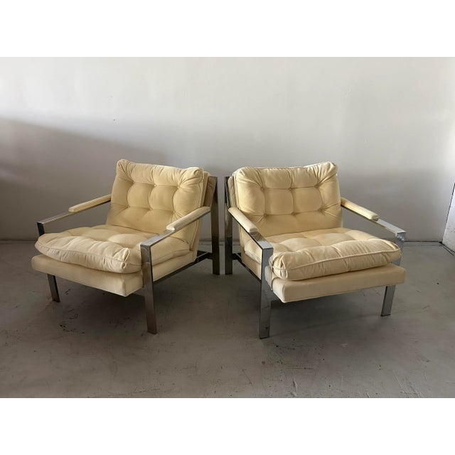 Cy Mann lounge chairs are known for their slanted chrome frames and tufted upholstered seats. They're very comfortable and...