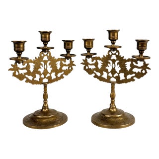 Vintage Chinese Chinoiserie Brass Dragon Candlestick Candelabra - A Pair For Sale