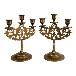 Vintage Chinese Chinoiserie Brass Dragon Candlestick Candelabra - A Pair