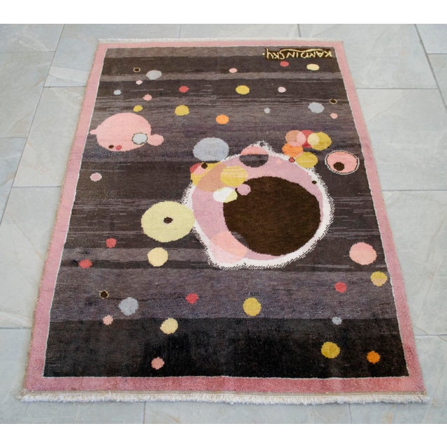1980s Vintage Kandinsky Style Several Circles Hand Knotted Area Rug For Sale - Image 17 of 17