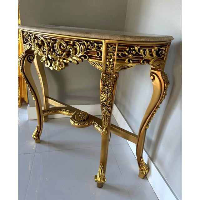 Beige French Style Console Table – Beige Marble Top For Sale - Image 8 of 9