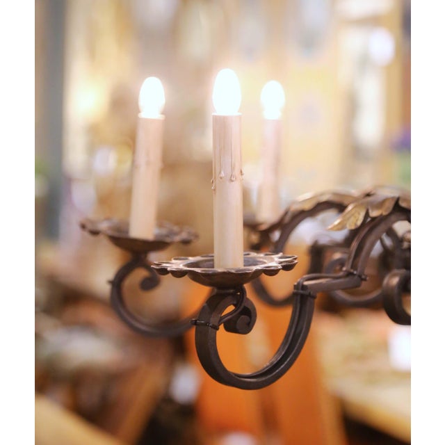 Early 20th Century French Louis XV Wrought Iron Eight-Light Chandelier For Sale - Image 9 of 10