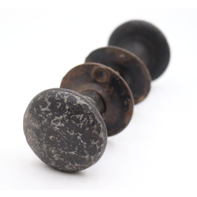 Mid 20th Century Antique Arts & Crafts Hammered Bronze Passage Door Knob Set For Sale - Image 5 of 5